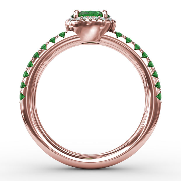 Double Row Oval Emerald and Diamond Ring