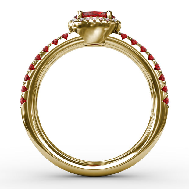 Double Row Oval Ruby and Diamond Ring
