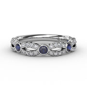 Scalloped Ring with Diamonds and Sapphires