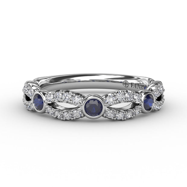 Scalloped Ring with Diamonds and Sapphires