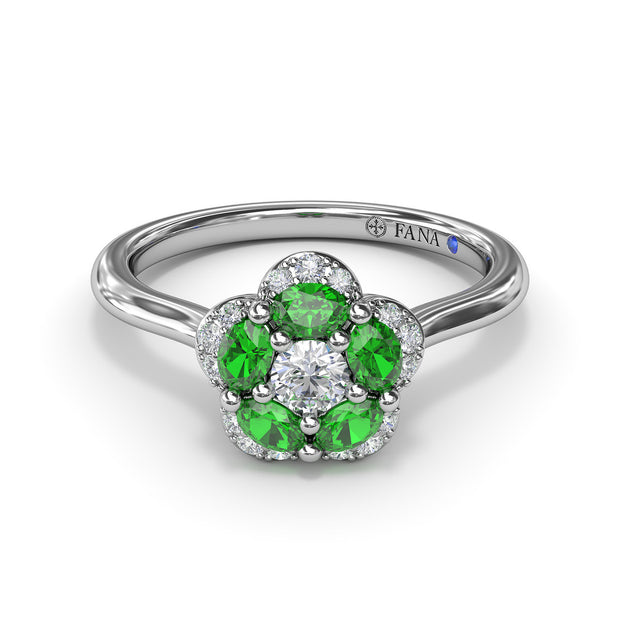 Floral Emerald and Diamond Ring