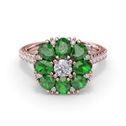 Emerald and Diamond Cluster Flower Ring