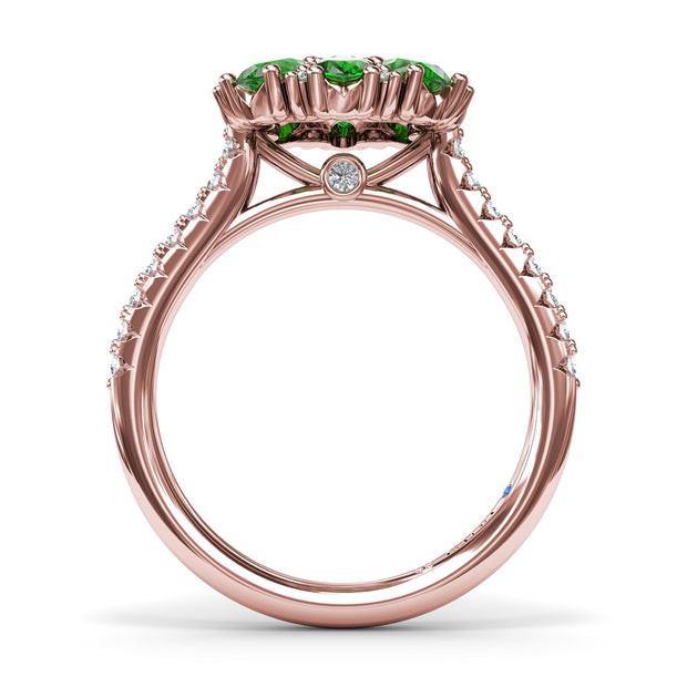 Emerald and Diamond Cluster Flower Ring