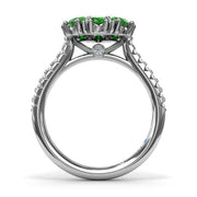 Emerald and Diamond Cluster Flower Ring