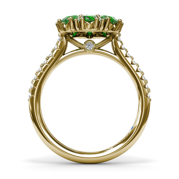 Emerald and Diamond Cluster Flower Ring