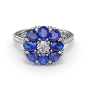 Sapphire and Diamond Cluster Flower Ring