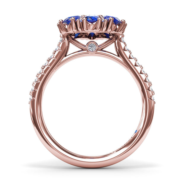 Sapphire and Diamond Cluster Flower Ring