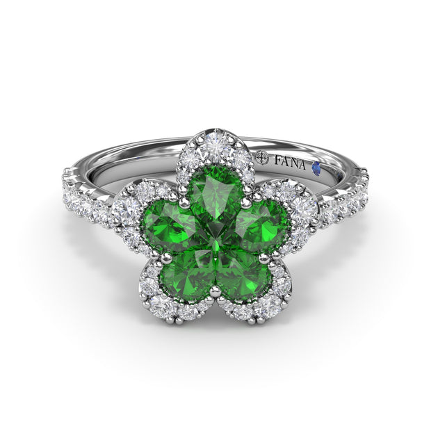 Emerald and Diamond Magnolia Ring