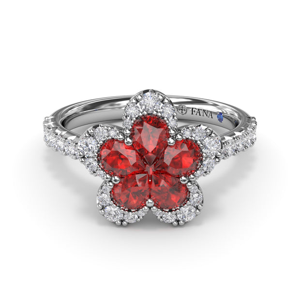 Ruby and Diamond Magnolia Ring