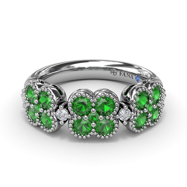 Magnolia Milgrain Emerald and Diamond Ring