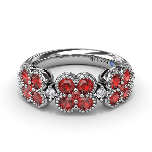 Magnolia Milgrain Ruby and Diamond Ring