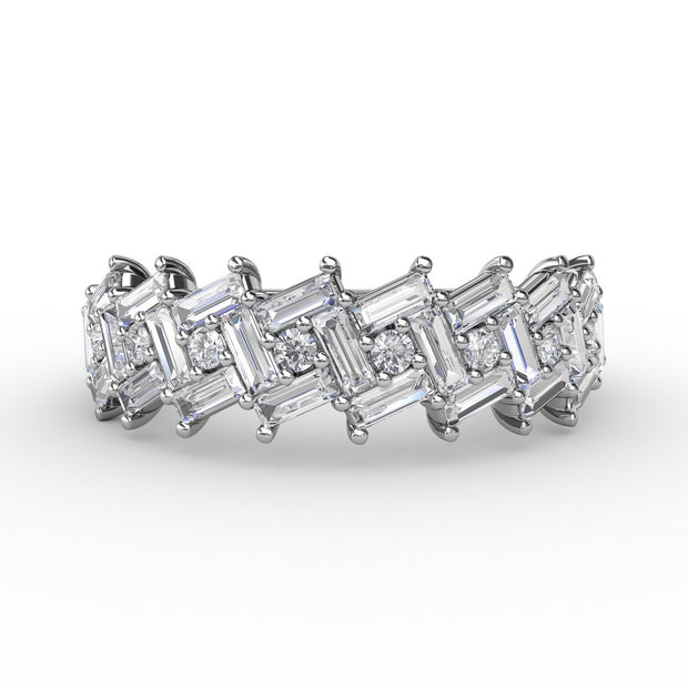 Baguette & Round Diamond Cluster Band
