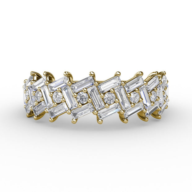 Baguette & Round Diamond Cluster Band