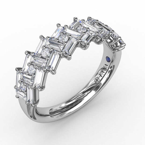 Baguette & Round Diamond Cluster Band