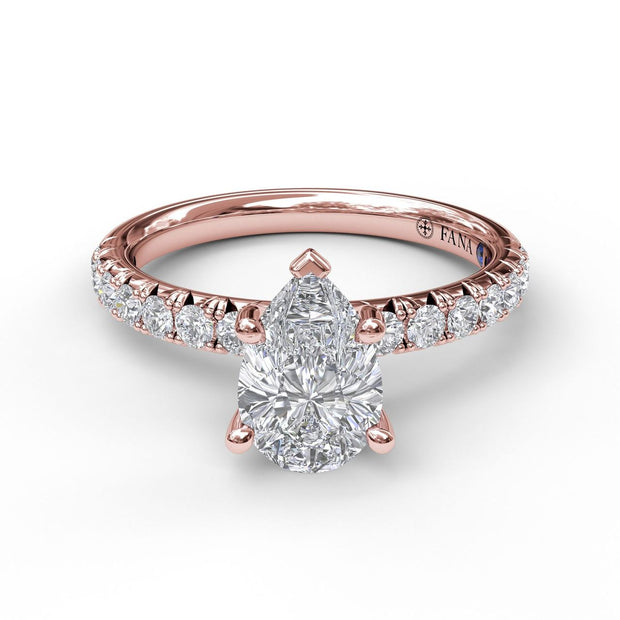 Five-Prong Pear Cut Solitaire Ring With Pave