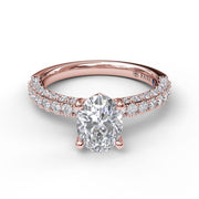 Diamond-Encrusted Engagement Ring with Oval Center Stone