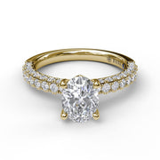 Diamond-Encrusted Engagement Ring with Oval Center Stone