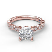Classic Diamond Engagement Ring with Detailed Milgrain Band