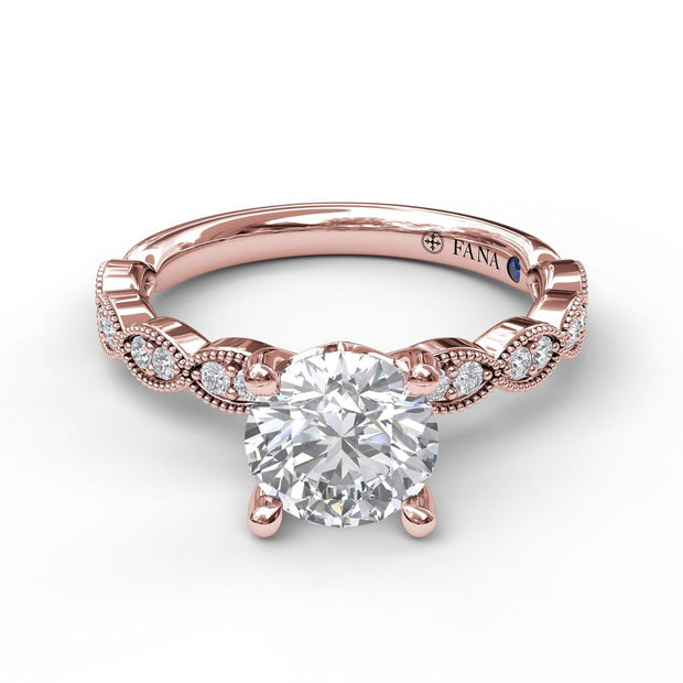 Classic Diamond Engagement Ring with Detailed Milgrain Band