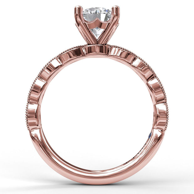 Classic Diamond Engagement Ring with Detailed Milgrain Band