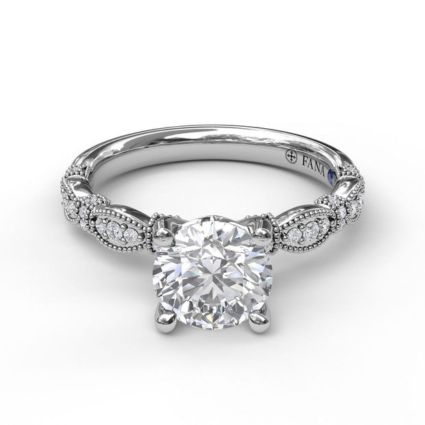 Classic Diamond Engagement Ring with Detailed Milgrain Band