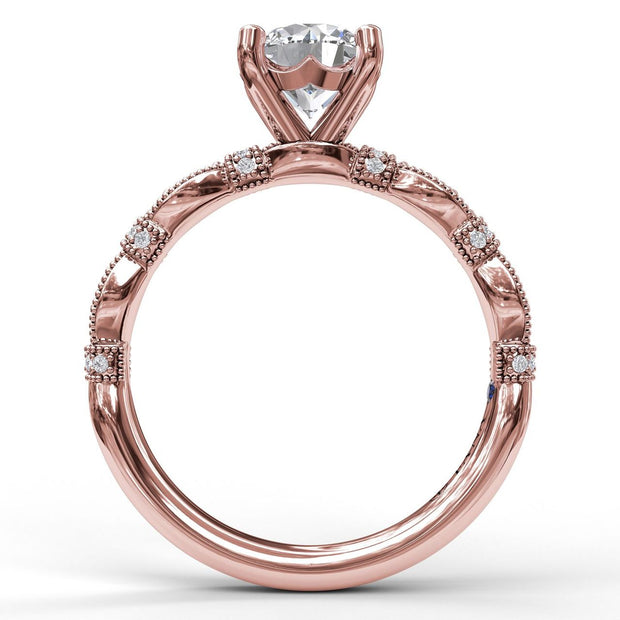 Classic Diamond Engagement Ring with Detailed Milgrain Band