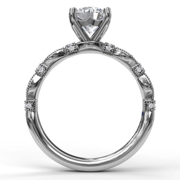 Classic Diamond Engagement Ring with Detailed Milgrain Band