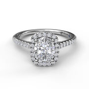 Oval Center Diamond With Cushion Halo Engagement Ring