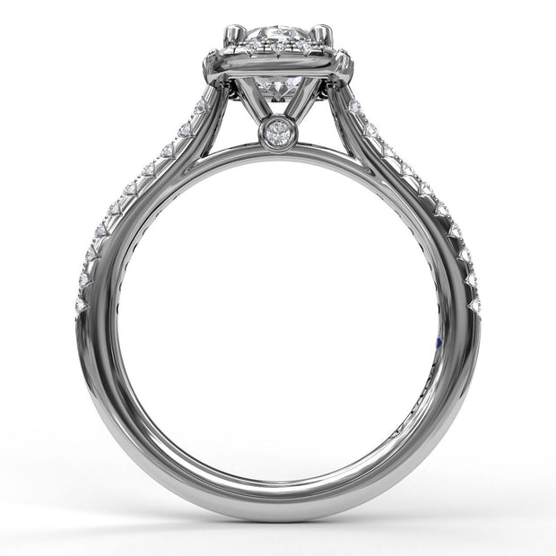 Oval Center Diamond With Cushion Halo Engagement Ring