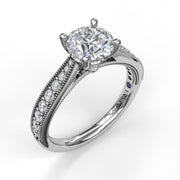 Classic Diamond Engagement Ring with Detailed Milgrain Band