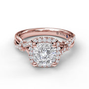 Cushion Halo Engagement Ring with a Interwoven Band