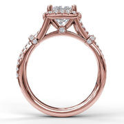 Cushion Halo Engagement Ring with a Interwoven Band