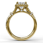 Cushion Halo Engagement Ring with a Interwoven Band