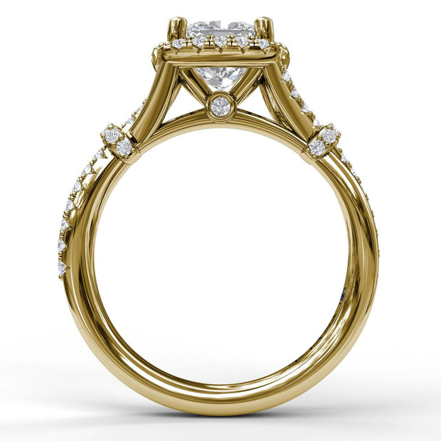 Cushion Halo Engagement Ring with a Interwoven Band