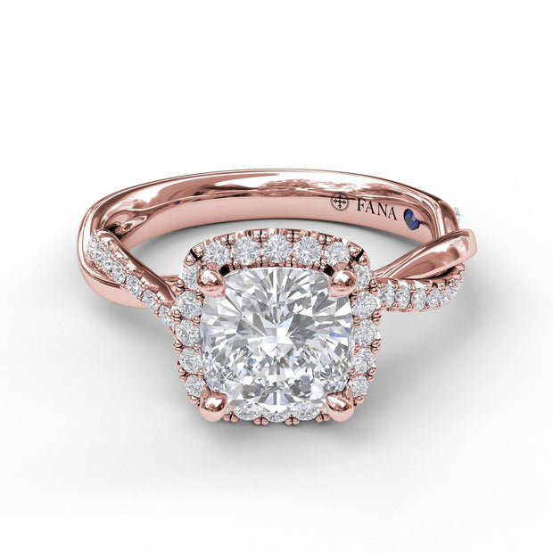 Halo Engagement Ring With Criss Cross Diamond Band