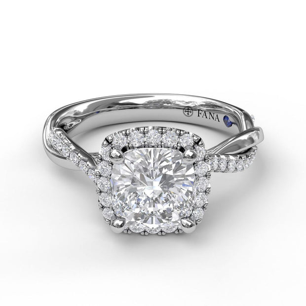 Halo Engagement Ring With Criss Cross Diamond Band
