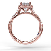 Halo Engagement Ring With Criss Cross Diamond Band