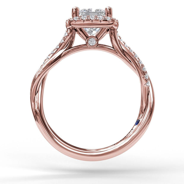Halo Engagement Ring With Criss Cross Diamond Band