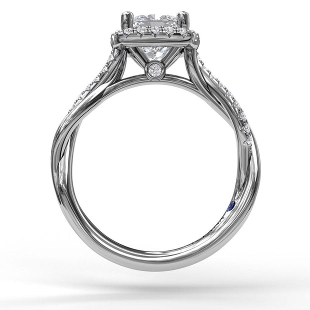 Halo Engagement Ring With Criss Cross Diamond Band