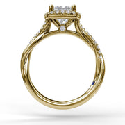 Halo Engagement Ring With Criss Cross Diamond Band