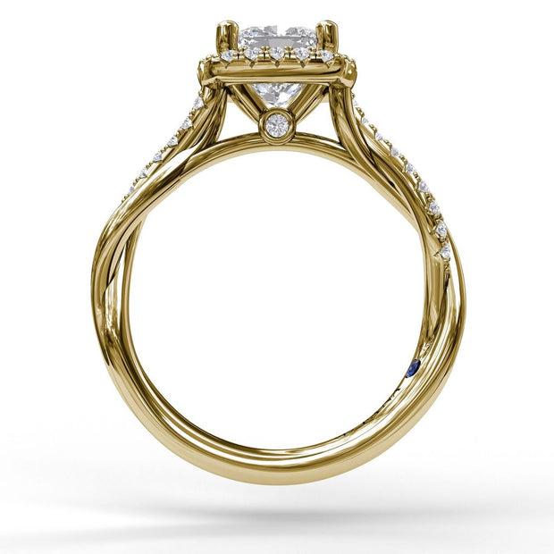Halo Engagement Ring With Criss Cross Diamond Band
