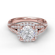 Cushion Halo Engagement Ring With Leaf Motif