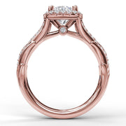 Cushion Halo Engagement Ring With Leaf Motif
