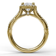 Cushion Halo Engagement Ring With Leaf Motif