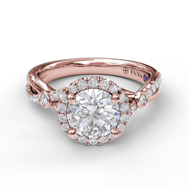 Round Halo Ring With Twisted Pave Band