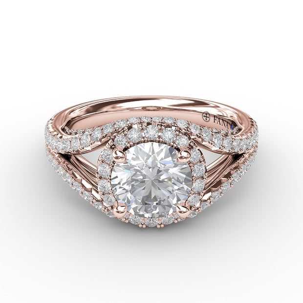 Round Cut with Halo and Dramatic Split Band