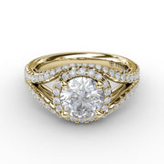 Round Cut with Halo and Dramatic Split Band