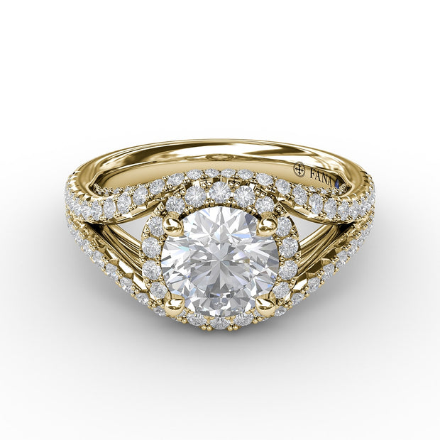 Round Cut with Halo and Dramatic Split Band