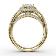 Round Cut with Halo and Dramatic Split Band