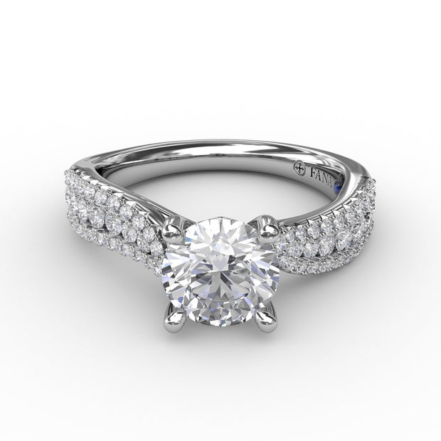 Contemporary Solitaire Engagement Ring With Multi-Row Tapered Diamond Band